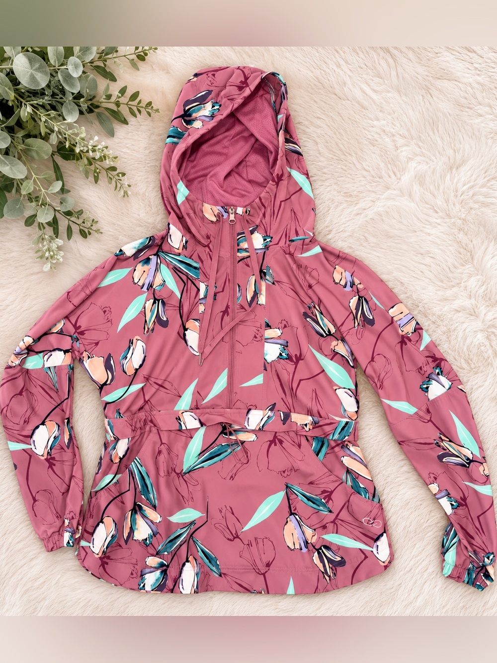 Calia by Carrie Underwood Women's Mauve Floral Hooded Pullover Jacket XS EUC